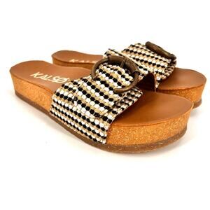 Kalso Earth Shoe “Sway”Negative Heel Cork Slide Sandal SZ 7.5US Black Tan Fabric